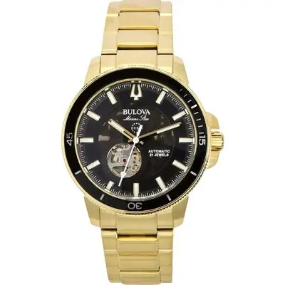 Bulova Marine Star Gold Tone Stainless Steel Black Dial Automatic Diver's 97A174 200M Men's Watch