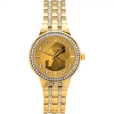Bulova Classic Crystal Phantom Gold Tone Stainless Steel Champagne Dial Quartz 97L176 Women's Watch