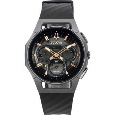 Bulova Curv Chronograph Rubber Strap Grey Dial Quartz 98A162 Men's Watch