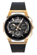 Bulova Curv Chronograph Rubber Strap Black Dial Quartz 98A185 Men's Watch