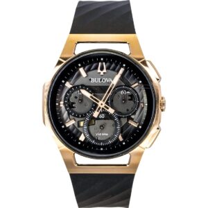 Bulova Curv Chronograph Rubber Strap Black Dial Quartz 98A185 Men's Watch