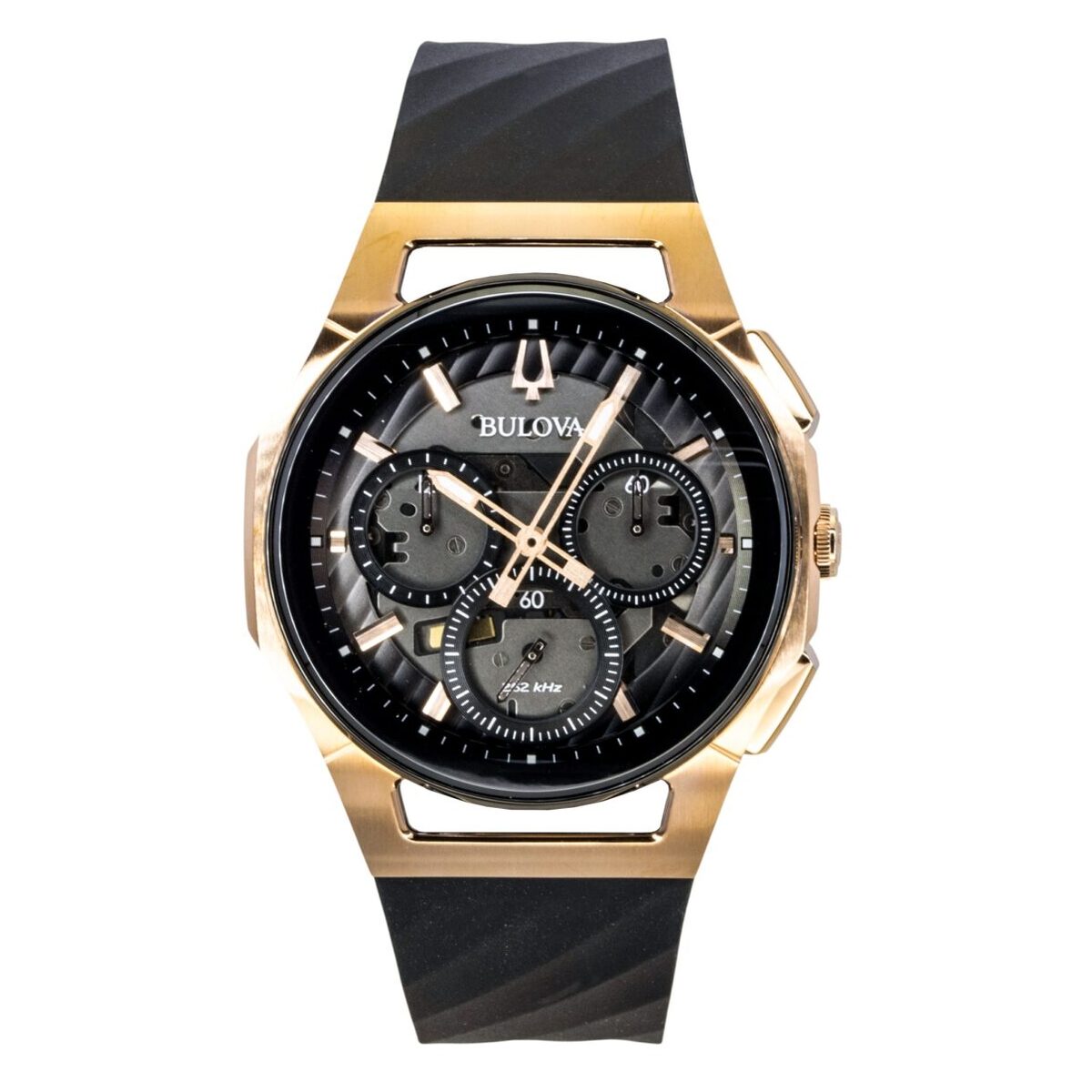 Bulova Curv Chronograph Rubber Strap Black Dial Quartz 98A185 Men's Watch