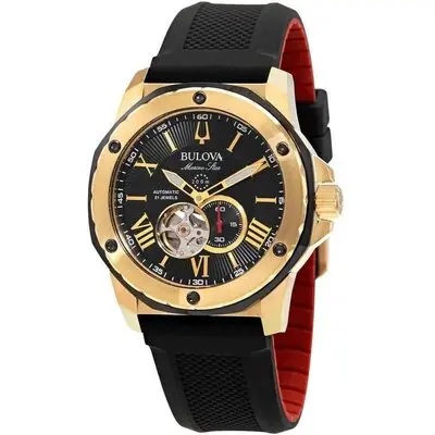 Bulova Marine Star Open Heart Black Dial Automatic Diver's 98A272 200M Men's Watch