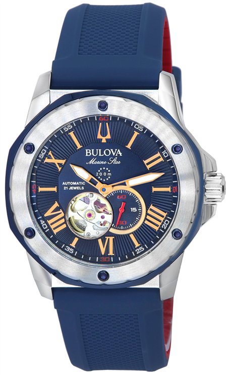 Bulova Marine Star Open Heart Blue Dial Automatic Diver's 98A282 200M Men's Watch