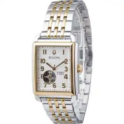Bulova Sutton Two Tone Stainless Steel Open Heart Silver Dial Automatic 98A308 Men's Watch