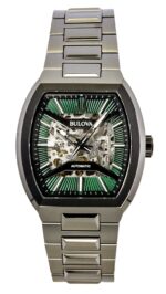 Bulova Maquina Stainless Steel Green Skeleton Dial Automatic 98A321 Men's Watch