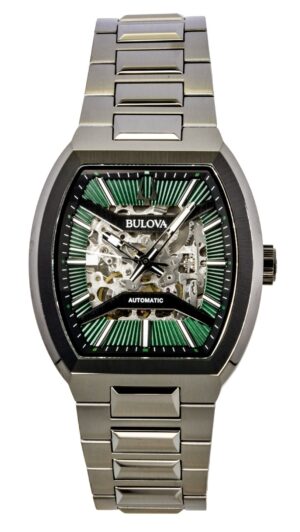 Bulova Maquina Stainless Steel Green Skeleton Dial Automatic 98A321 Men's Watch