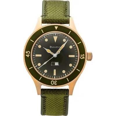 Bulova Mil Ships 150th Anniversary Special Edition Green Dial Automatic Diver's 98A324 200M Men's Watch