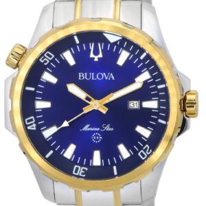 Bulova Marine Star Two Tone Bracelet Blue Dial Quartz 98B384 100M Men's Watch
