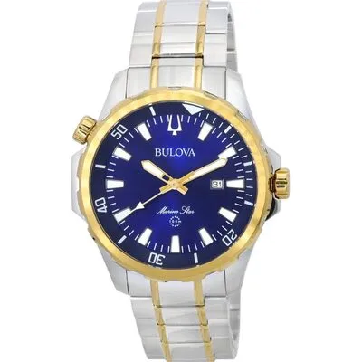 Bulova Marine Star Two Tone Bracelet Blue Dial Quartz 98B384 100M Men's Watch
