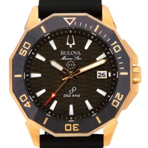Bulova Marine Star Black Silicone Strap Brown Dial Precisionist Quartz Diver's 200M 98B421 Men's Watch