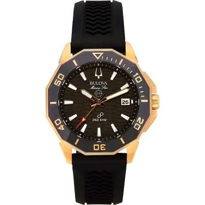 Bulova Marine Star Black Silicone Strap Brown Dial Precisionist Quartz Diver's 200M 98B421 Men's Watch