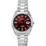 Bulova Surveyor Stainless Steel Burgundy Dial Automatic 98b422 Men's Watch