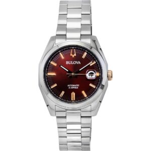 Bulova Surveyor Stainless Steel Burgundy Dial Automatic 98B422 Men's Watch