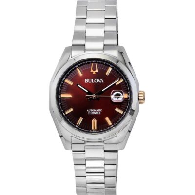 Bulova Surveyor Stainless Steel Burgundy Dial Automatic 98b422 Men's Watch