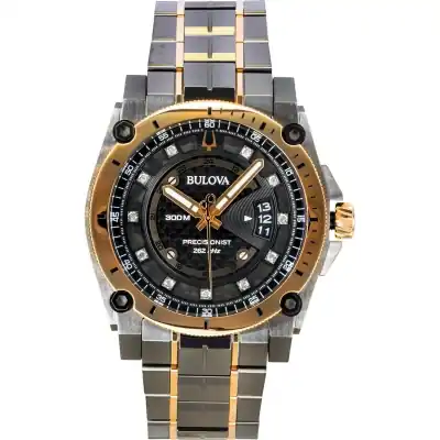 Bulova Precisionist Diamond Stainless Steel Black Dial Quartz Diver's 98D149 300M Men's Watch
