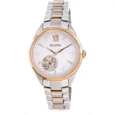 Bulova Classic White Open Heart Dial Automatic 98P170 Women's Watch