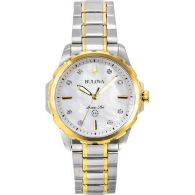 Bulova Marine Star Two Tone Stainless Steel Diamond Accents Mother Of Pearl Dial Quartz 98P227 100M Women's Watch