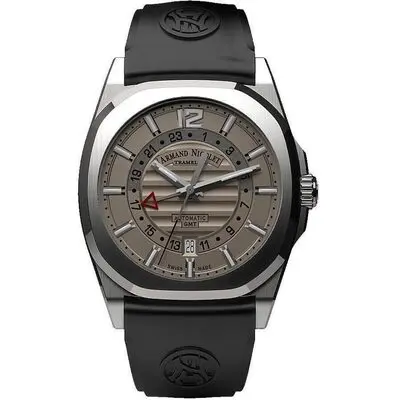 Armand Nicolet Tramelan J09 GMT Grey Dial Automatic A663AAA-GR-GG4710N Black Rubber Strap Men's Watch