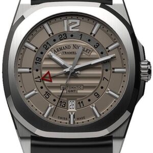 Armand Nicolet Tramelan J09 GMT Grey Dial Automatic A663AAA-GR-GG4710N Black Rubber Strap Men's Watch