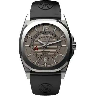 Armand Nicolet Tramelan J09 GMT Grey Dial Automatic A663AAA-GR-GG4710N Black Rubber Strap Men's Watch