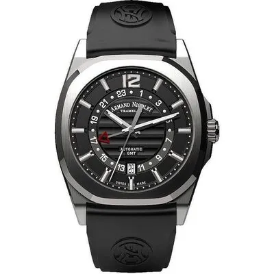 Armand Nicolet Tramelan J09 GMT Black Dial Automatic A663AAA-NR-GG4710N Black Rubber Strap Men's Watch