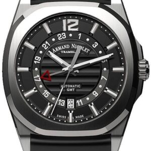 Armand Nicolet Tramelan J09 GMT Black Dial Automatic A663AAA-NR-GG4710N Black Rubber Strap Men's Watch