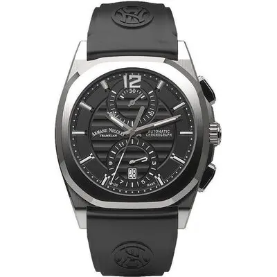 Armand Nicolet Tramelan J09 Chronograph Black Dial Automatic A668AAA-NR-GG4710N Black Rubber Strap Men's Watch