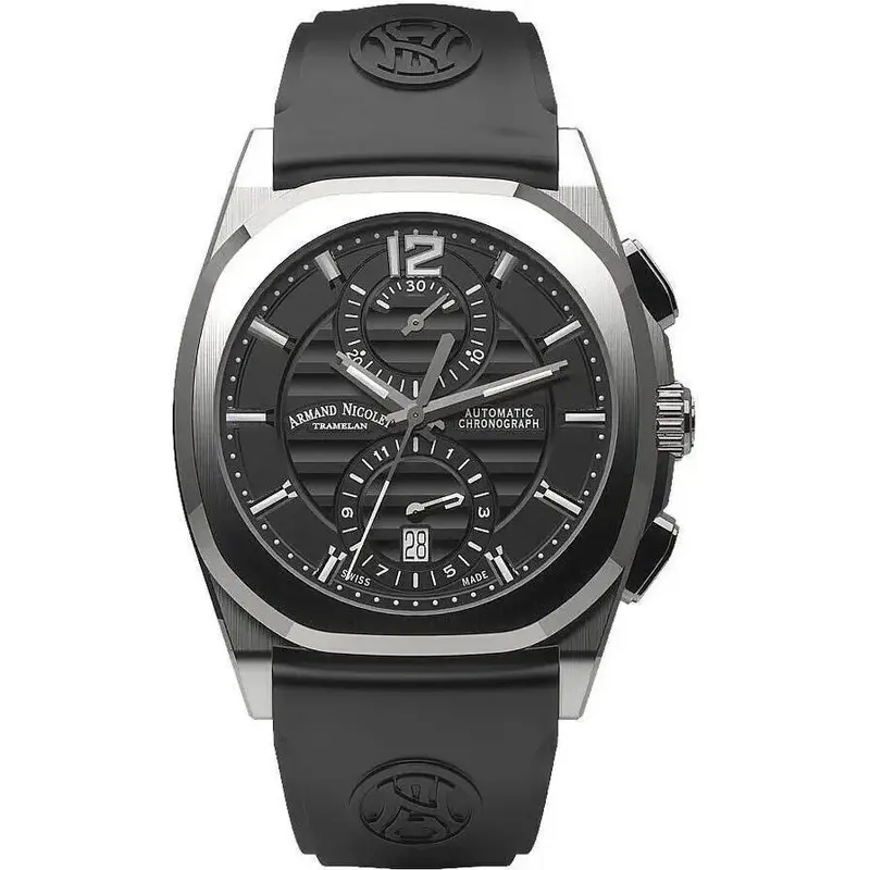 Armand Nicolet Tramelan J09 Chronograph Black Dial Automatic A668AAA-NR-GG4710N Black Rubber Strap Men's Watch