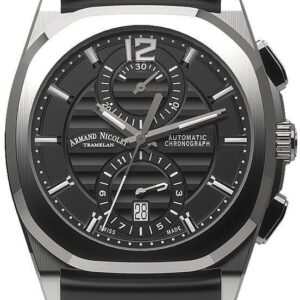 Armand Nicolet Tramelan J09 Chronograph Black Dial Automatic A668AAA-NR-GG4710N Black Rubber Strap Men's Watch