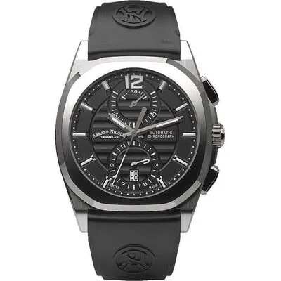 Armand Nicolet Tramelan J09 Chronograph Black Dial Automatic A668AAA-NR-GG4710N Black Rubber Strap Men's Watch