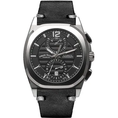 Armand Nicolet Tramelan J09 Chronograph Black Dial Automatic A668AAA-NR-PK4140NR Calf Leather Strap Men's Watch
