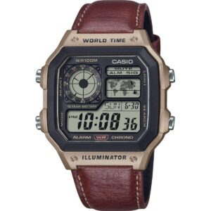Casio Standard Digital World Time Leather Strap Quartz AE-1200WHL-5AV 100M Men's Watch