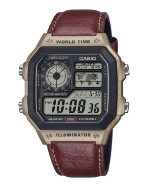 Casio Standard Digital World Time Leather Strap Quartz AE-1200WHL-5AV 100M Men's Watch
