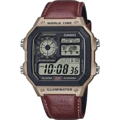 Casio Standard Digital World Time Leather Strap Quartz AE-1200WHL-5AV 100M Men's Watch
