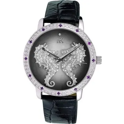 Adee Kaye Seahorsee Crystal Accents Black Dial Quartz AK2002-LPU Women's Watch