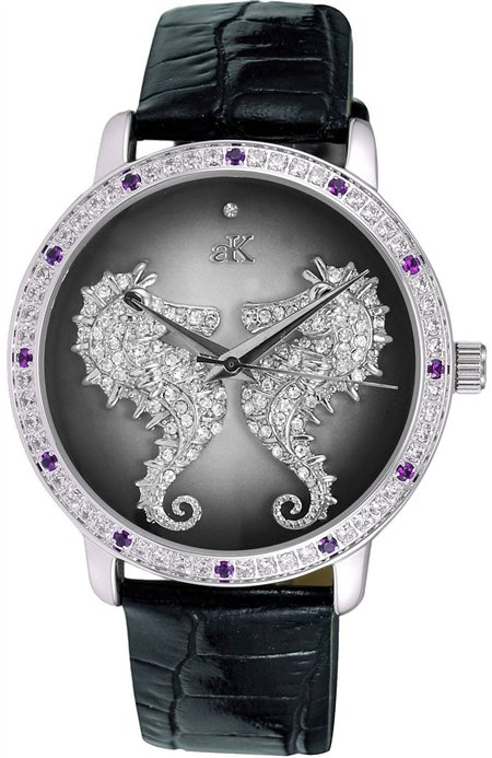 Adee Kaye Seahorsee Crystal Accents Black Dial Quartz AK2002-LPU Women's Watch