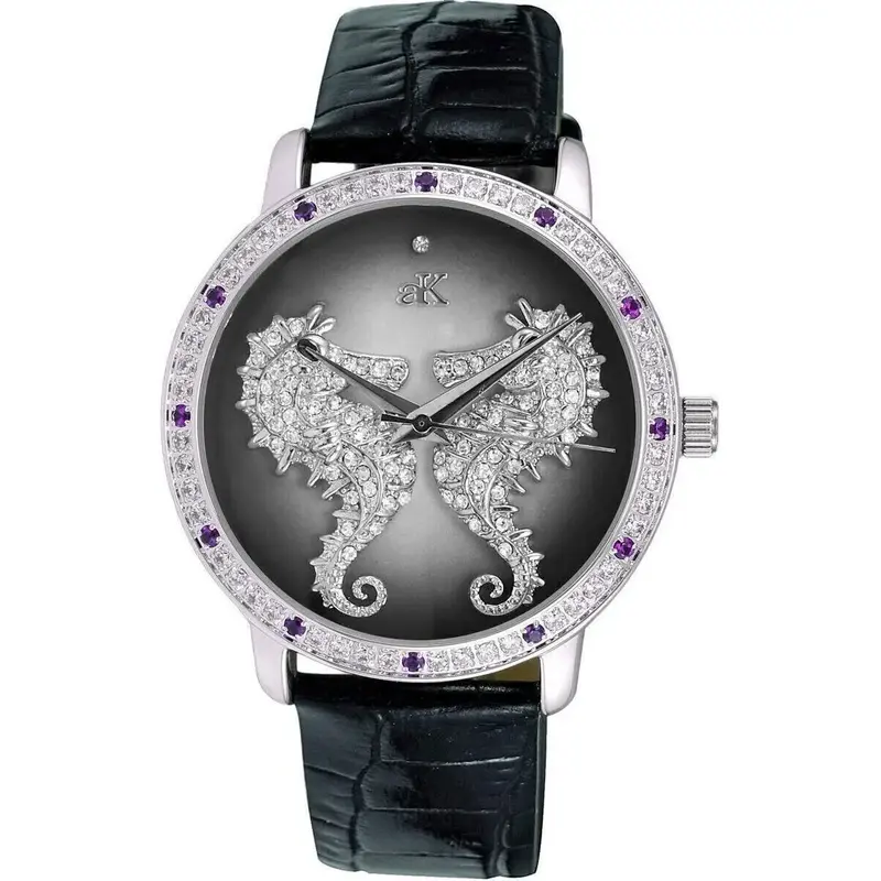 Adee Kaye Seahorsee Crystal Accents Black Dial Quartz AK2002-LPU Women's Watch
