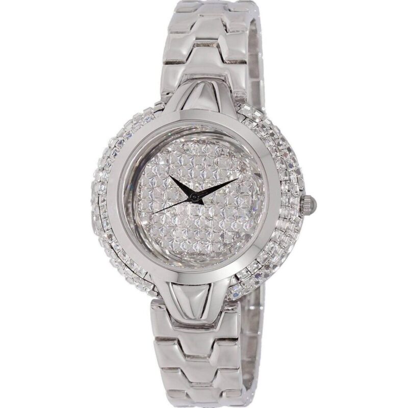 Adee Kaye Starry Collection Crystal Accents Sunray Brass Rhodium Plated Dial Quartz AK2004-L Women's Watch
