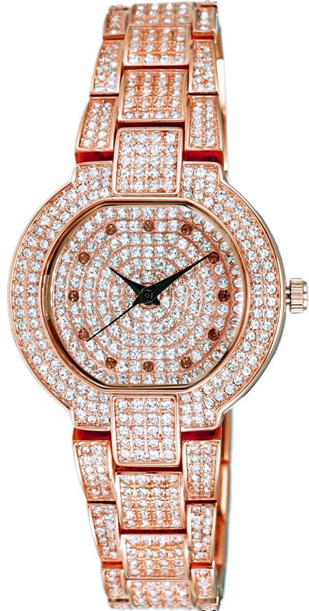 Adee Kaye Astonish Collection Crystal Accents Rose Gold Dial Quartz AK2005-LRG Women's Watch