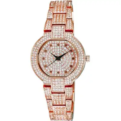 Adee Kaye Astonish Collection Crystal Accents Rose Gold Dial Quartz AK2005-LRG Women's Watch
