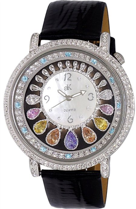 Adee Kaye Tear Drop Collection Crystal Accents White Mother Of Pearl Dial Quartz AK2112-L Women's Watch