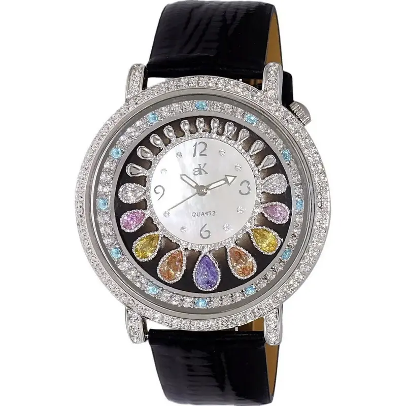 Adee Kaye Tear Drop Collection Crystal Accents White Mother Of Pearl Dial Quartz AK2112-L Women's Watch
