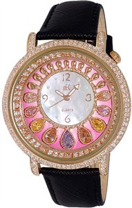 Adee Kaye Tear Drop Collection Crystal Accents Pink And White Mother Of Pearl Dial Quartz AK2112-LRG Women's Watch