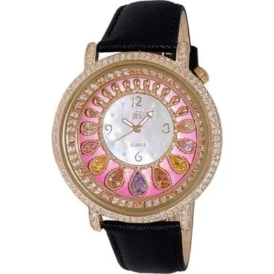 Adee Kaye Tear Drop Collection Crystal Accents Pink And White Mother Of Pearl Dial Quartz AK2112-LRG Women's Watch