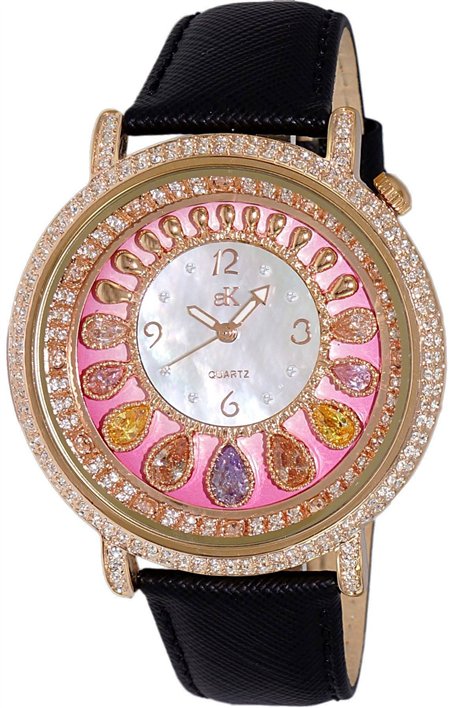 Adee Kaye Tear Drop Collection Crystal Accents Pink And White Mother Of Pearl Dial Quartz AK2112-LRG Women's Watch