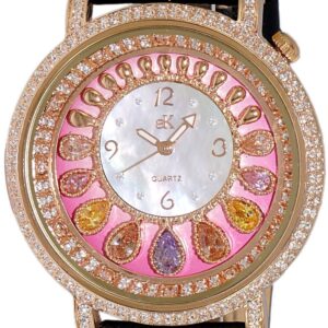 Adee Kaye Tear Drop Collection Crystal Accents Pink And White Mother Of Pearl Dial Quartz AK2112-LRG Women's Watch