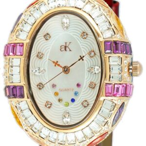 Adee Kaye Crown Collection Crystal Accents White Mother Of Pearl Dial Quartz AK2113-LRG Women's Watch