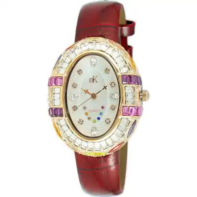 Adee Kaye Crown Collection Crystal Accents White Mother Of Pearl Dial Quartz AK2113-LRG Women's Watch