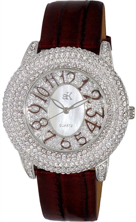 Adee Kaye Bello Collection Crystal Accents White Mother Of Pearl Dial Quartz AK2117-LBN Women's Watch